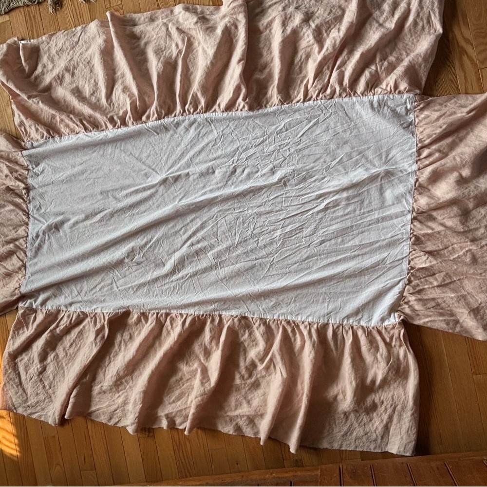 Pottery Barn linen Soft Blush crib dust ruffle- Pink
